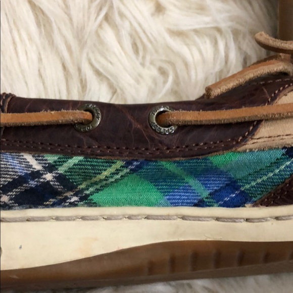 SPERRY green plaid dark leather boat shoes - Picture 5 of 9